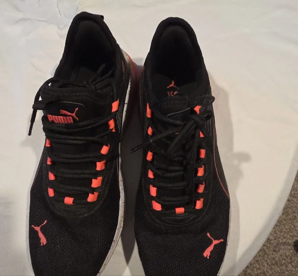 Puma Kids Black Sneakers with Coral Accents